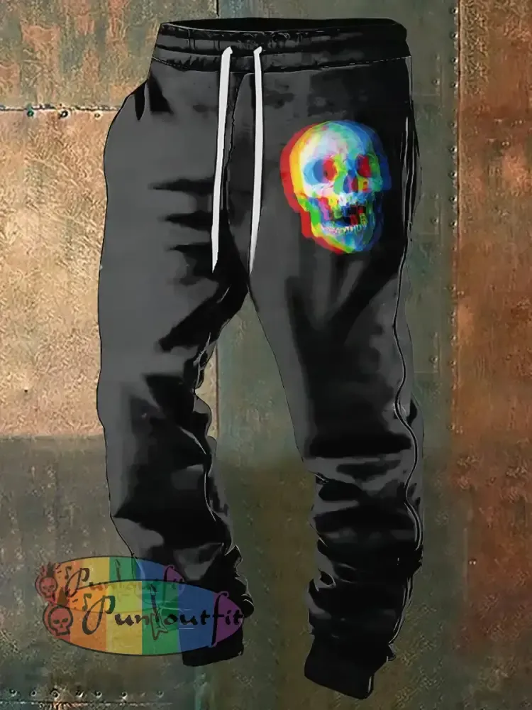 Unisex Punk Skull Halloween Print Crew Neck Casual Sweatshirt Sweatpants / S