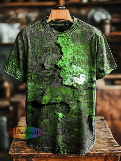 Unisex Retro Aged Rust Printed Casual Loose Short Sleeve T-Shirt Green / S
