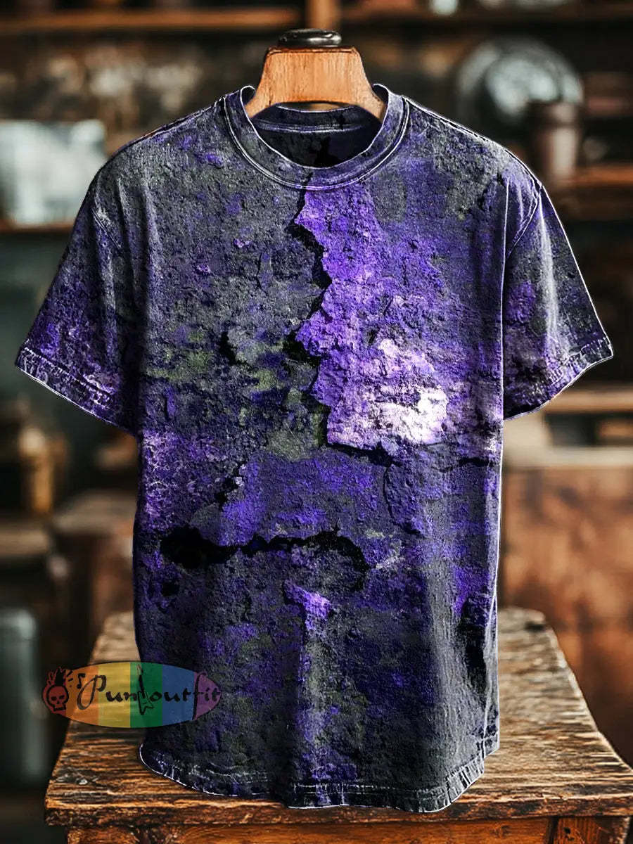 Unisex Retro Aged Rust Printed Casual Loose Short Sleeve T-Shirt Purple / S