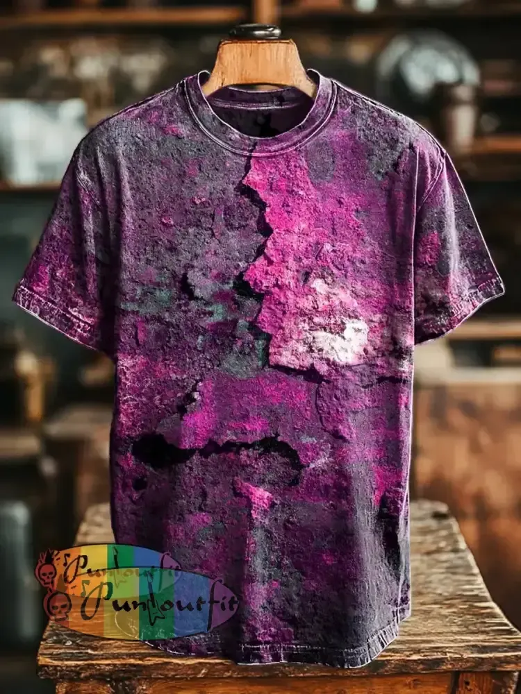 Unisex Retro Aged Rust Printed Casual Loose Short Sleeve T-Shirt Rose Pink / S