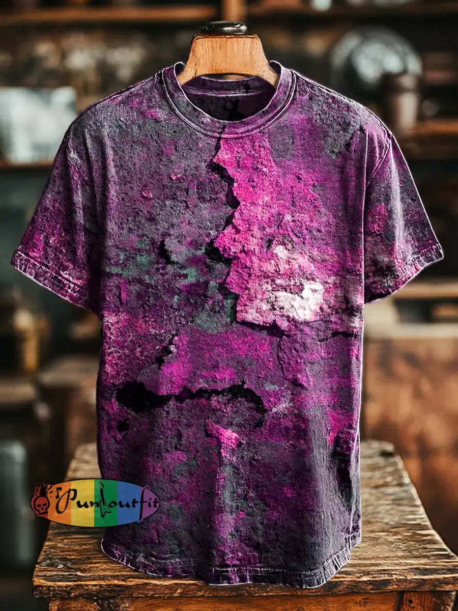 Unisex Retro Aged Rust Printed Casual Loose Short Sleeve T-Shirt Rose Pink / S