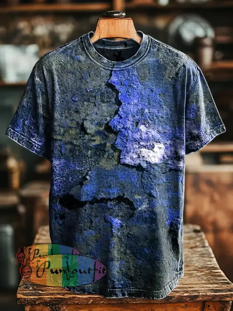 Unisex Retro Aged Rust Printed Casual Loose Short Sleeve T-Shirt Royal Blue / S