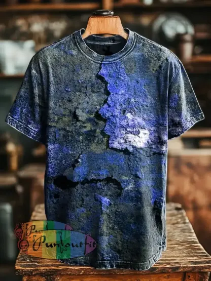Unisex Retro Aged Rust Printed Casual Loose Short Sleeve T-Shirt Royal Blue / S