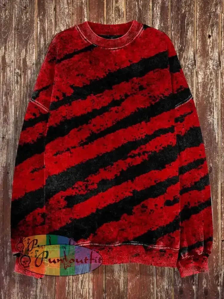 Unisex Tiger Stripes Print Halloween Crew Neck Casual Sweatshirt Red / S