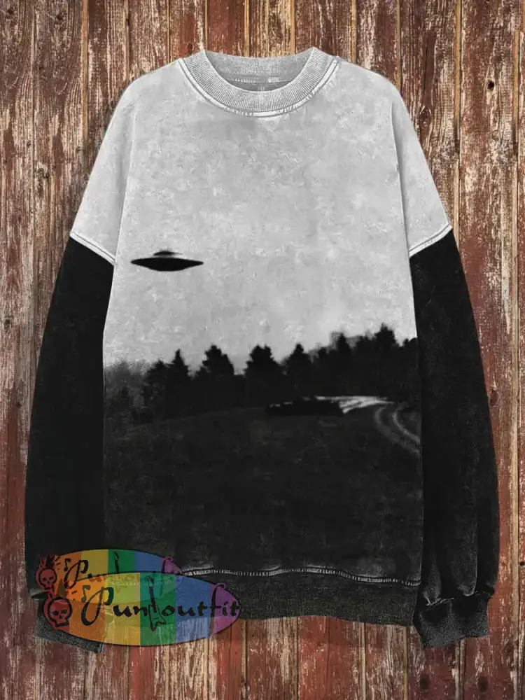 Unisex Ufo Print Halloween Crew Neck Casual Sweatshirt Colorful / S
