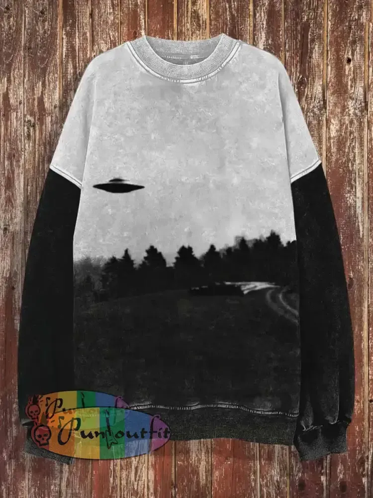 Unisex Ufo Print Halloween Crew Neck Casual Sweatshirt Colorful / S