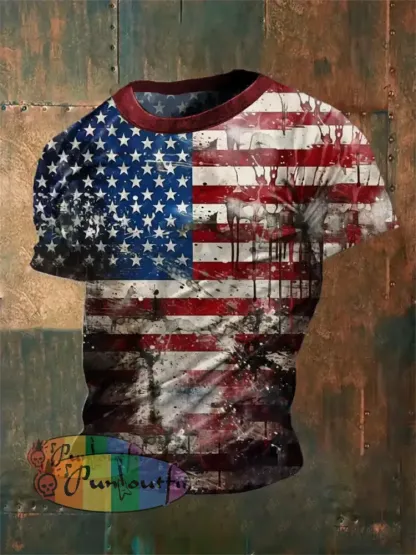 Unisex Vintage American Independence Day Abstract Print Casual Cotton Short Sleeve T-Shirt As picture / S