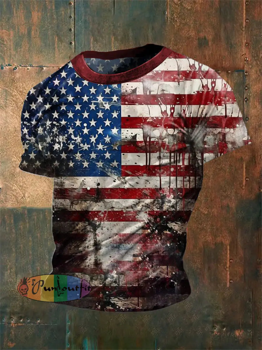 Unisex Vintage American Independence Day Abstract Print Casual Cotton Short Sleeve T-Shirt As picture / S