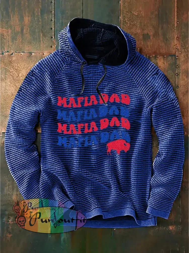 Vintage American Football Buffalo Bills Print Casual Cotton French Terry Hoodie Navy Blue / S