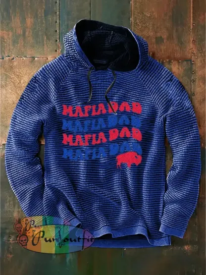 Vintage American Football Buffalo Bills Print Casual Cotton French Terry Hoodie Navy Blue / S