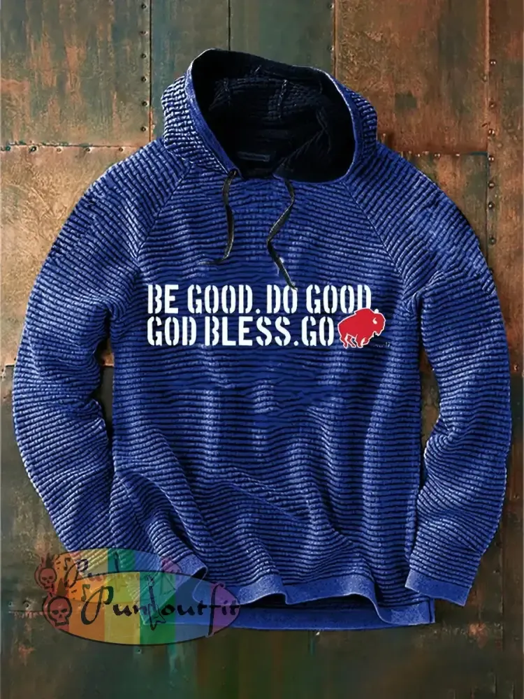 Vintage American Football Buffalo Bills Print Casual Cotton French Terry Hoodie Navy Blue / S