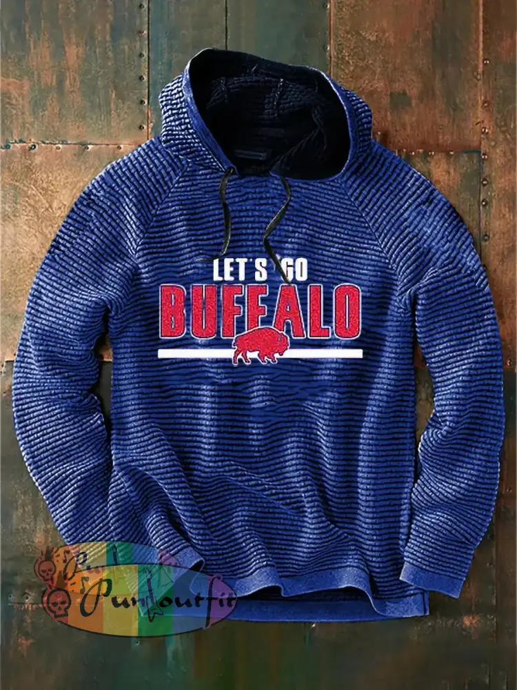 Vintage American Football Buffalo Bills Print Casual Cotton French Terry Hoodie Navy Blue / S