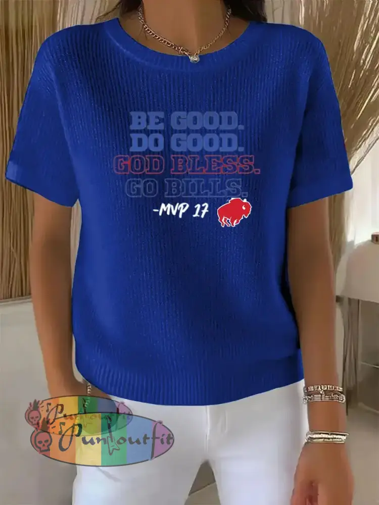 Vintage American Football Buffalo Bills Print Comfortable Casual Cotton Short-sleeved T-shirt Blue / S