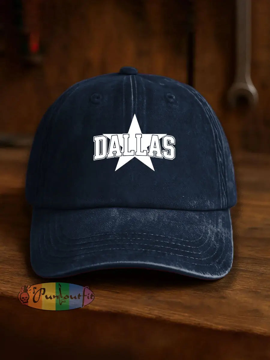 Vintage American Football Casual Print Washed Hat Blue / ONE