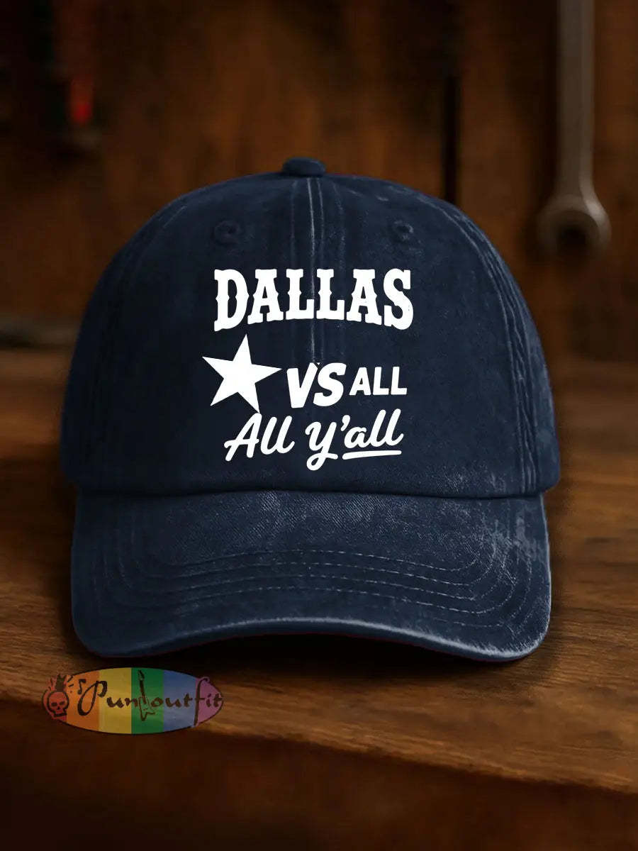 Vintage American Football Casual Print Washed Hat Blue / ONE