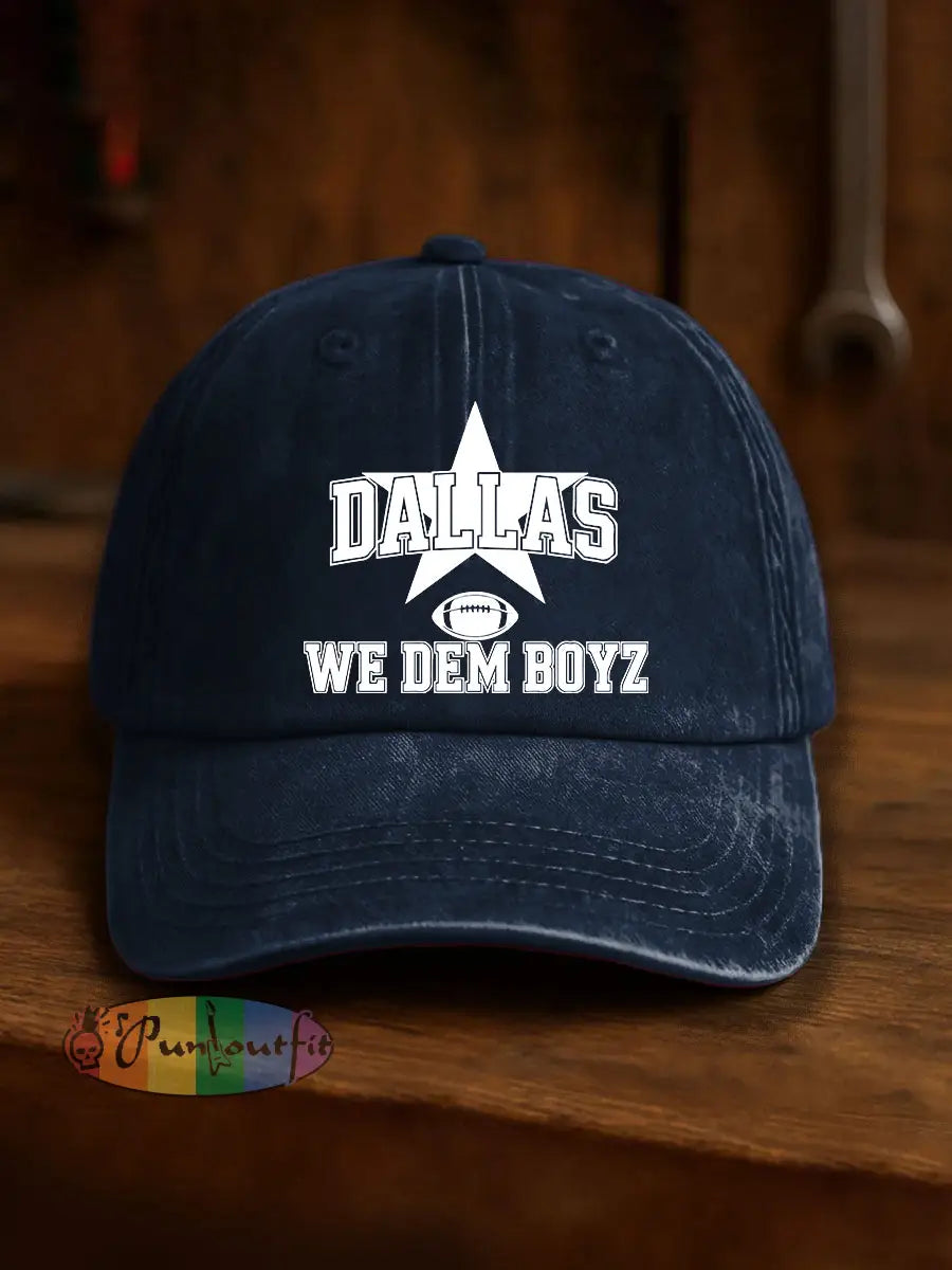 Vintage American Football Casual Print Washed Hat Blue / ONE