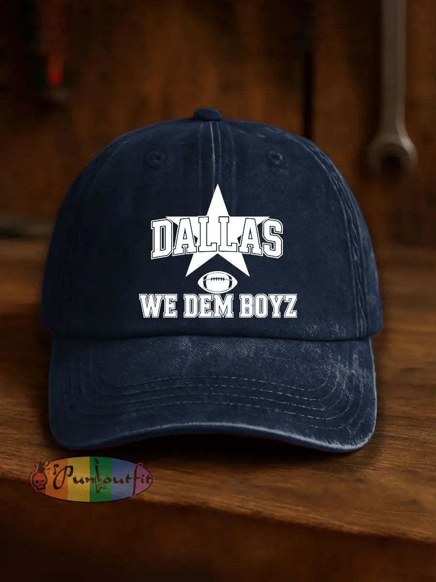 Vintage American Football Casual Print Washed Hat Blue / ONE