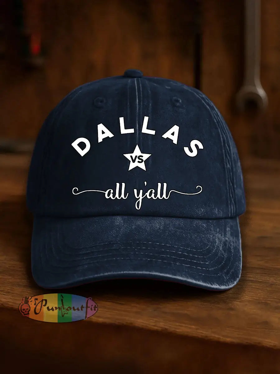 Vintage American Football Casual Print Washed Hat Blue / ONE