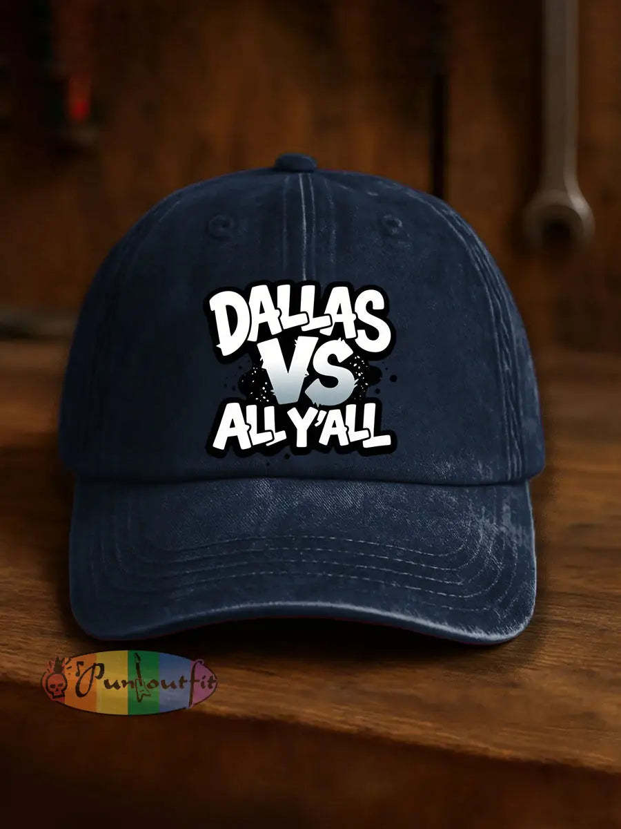 Vintage American Football Casual Print Washed Hat Blue / ONE