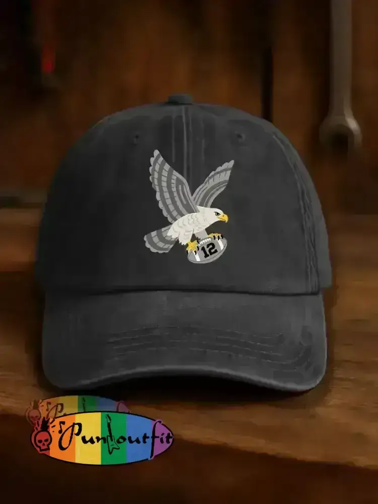 Vintage American Football Philadelphia Eagles Casual Print Washed Hat Black / ONE