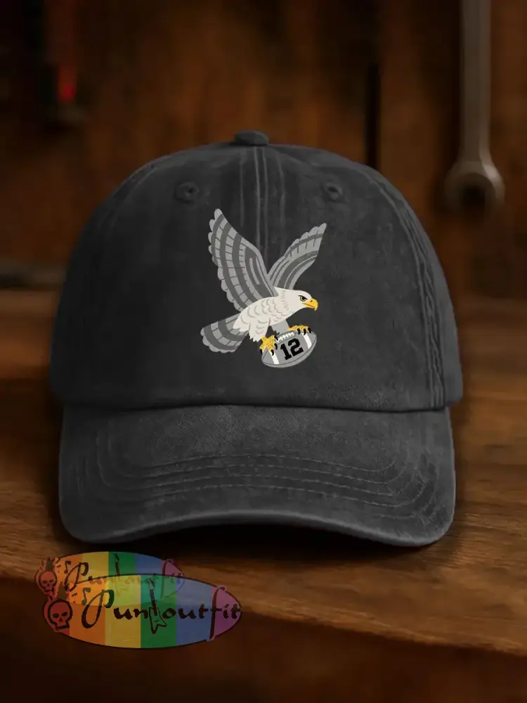 Vintage American Football Philadelphia Eagles Casual Print Washed Hat Black / ONE
