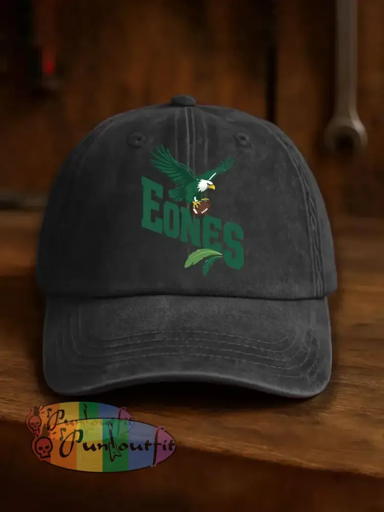 Vintage American Football Philadelphia Eagles Casual Print Washed Hat Black / ONE