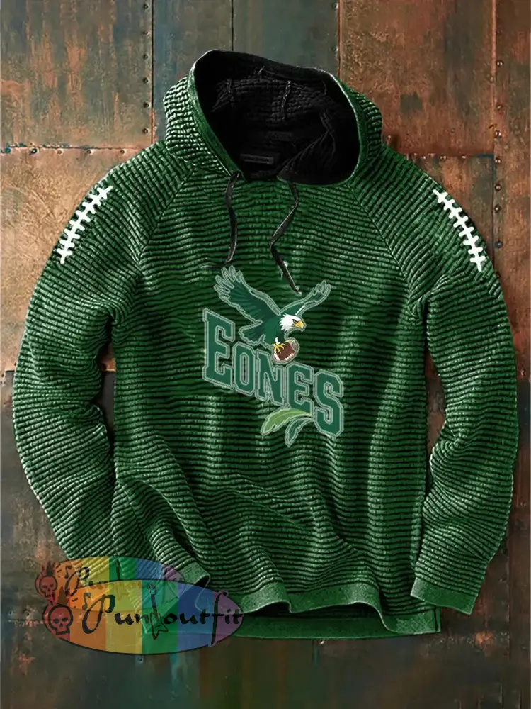 Vintage American Football Philadelphia Eagles Print Casual Cotton French Terry Hoodie Green / S