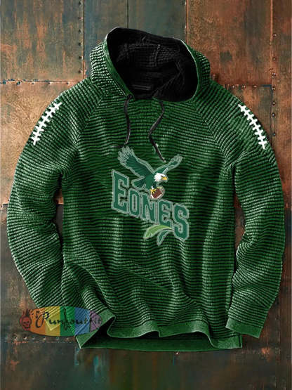 Vintage American Football Philadelphia Eagles Print Casual Cotton French Terry Hoodie Green / S