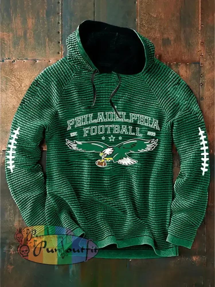 Vintage American Football Philadelphia Eagles Print Casual Cotton French Terry Hoodie Green / S