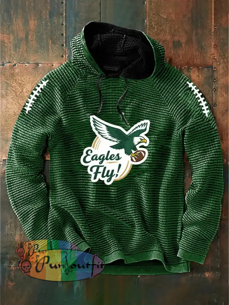 Vintage American Football Philadelphia Eagles Print Casual Cotton French Terry Hoodie Green / S