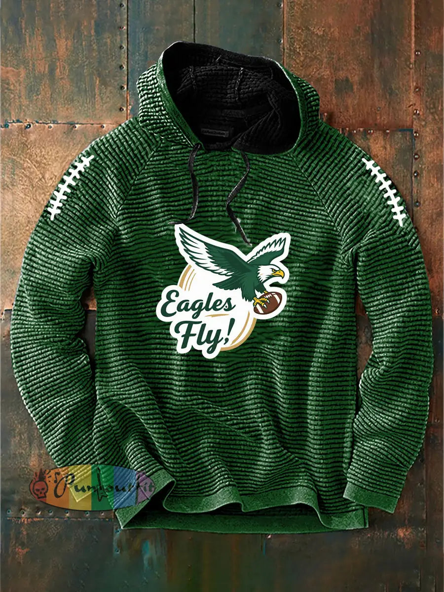 Vintage American Football Philadelphia Eagles Print Casual Cotton French Terry Hoodie Green / S