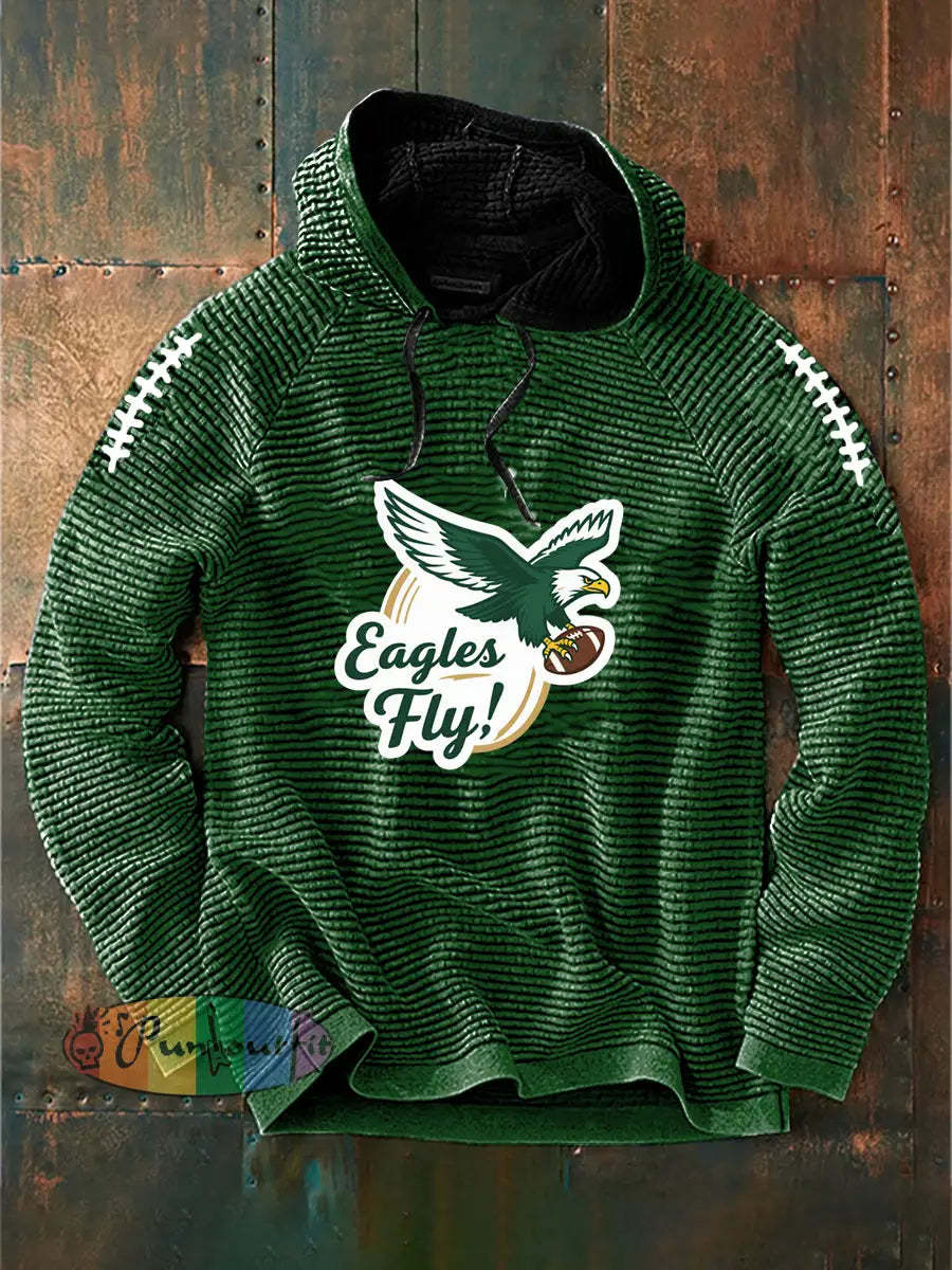Vintage American Football Philadelphia Eagles Print Casual Cotton French Terry Hoodie Green / S