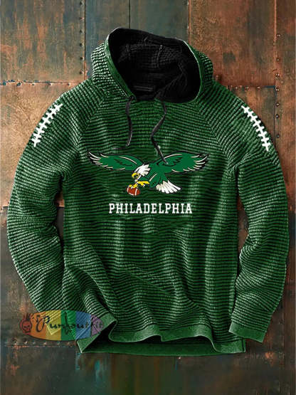 Vintage American Football Philadelphia Eagles Print Casual Cotton French Terry Hoodie Green / S