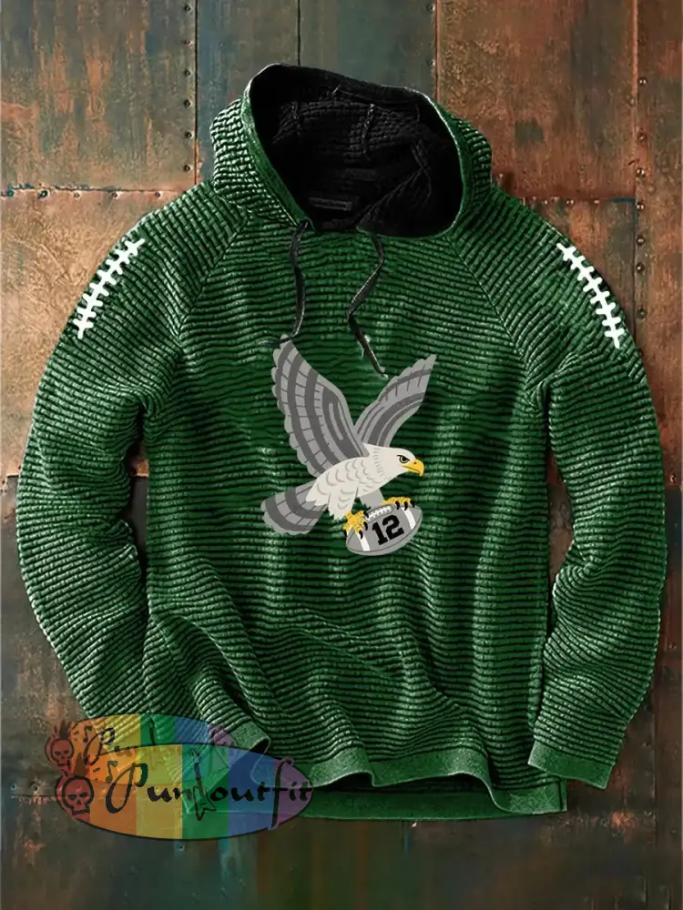 Vintage American Football Philadelphia Eagles Print Casual Cotton French Terry Hoodie Green / S