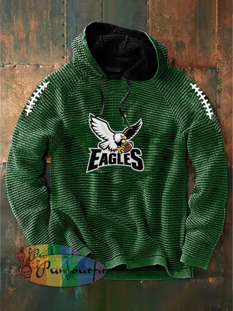 Vintage American Football Philadelphia Eagles Print Casual Cotton French Terry Hoodie Green / S