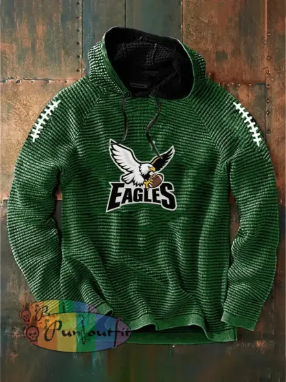 Vintage American Football Philadelphia Eagles Print Casual Cotton French Terry Hoodie Green / S