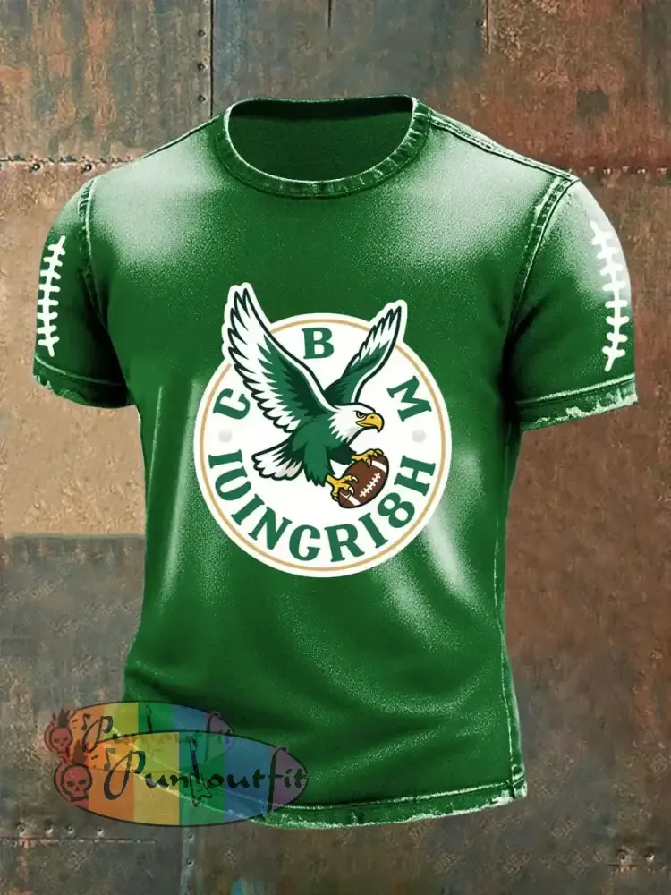 Vintage American Football Philadelphia Eagles Print Casual Cotton Short Sleeve T-Shirt Green / S