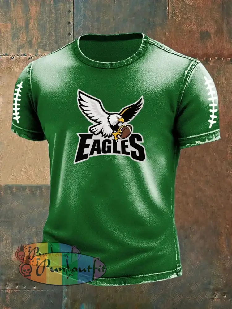 Vintage American Football Philadelphia Eagles Print Casual Cotton Short Sleeve T-Shirt Green / S