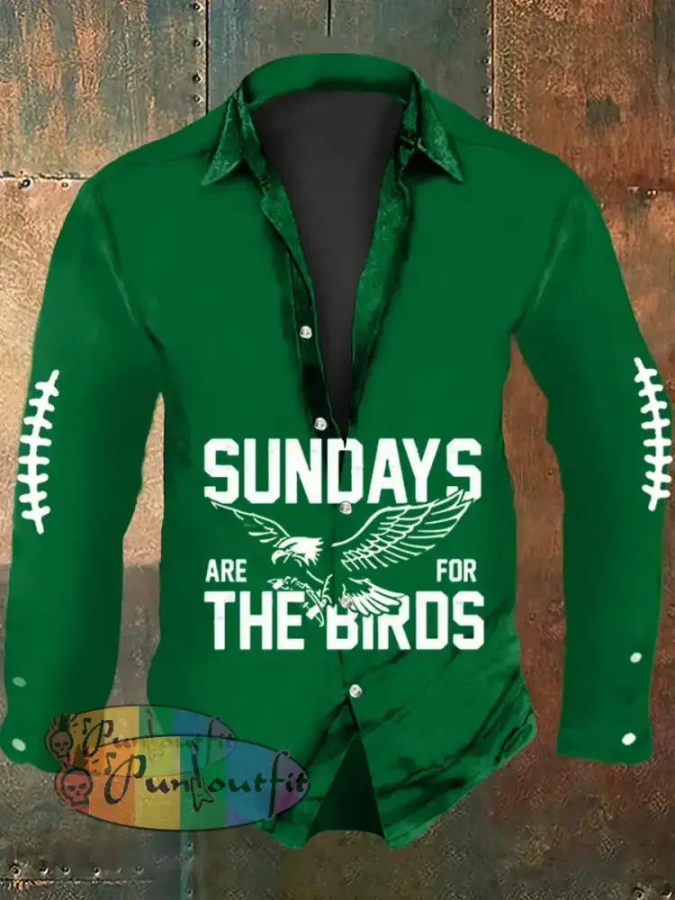 Vintage American Football Philadelphia Eagles Print Casual Long Sleeve Shirt Green / S