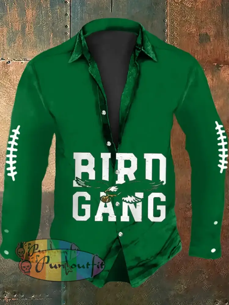 Vintage American Football Philadelphia Eagles Print Casual Long Sleeve Shirt Green / S