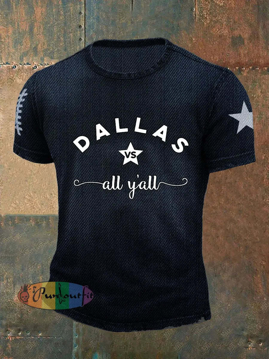 Vintage American Football Print Casual Cotton Short Sleeve T-Shirt Navy Blue / S