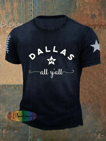 Vintage American Football Print Casual Cotton Short Sleeve T-Shirt Navy Blue / S