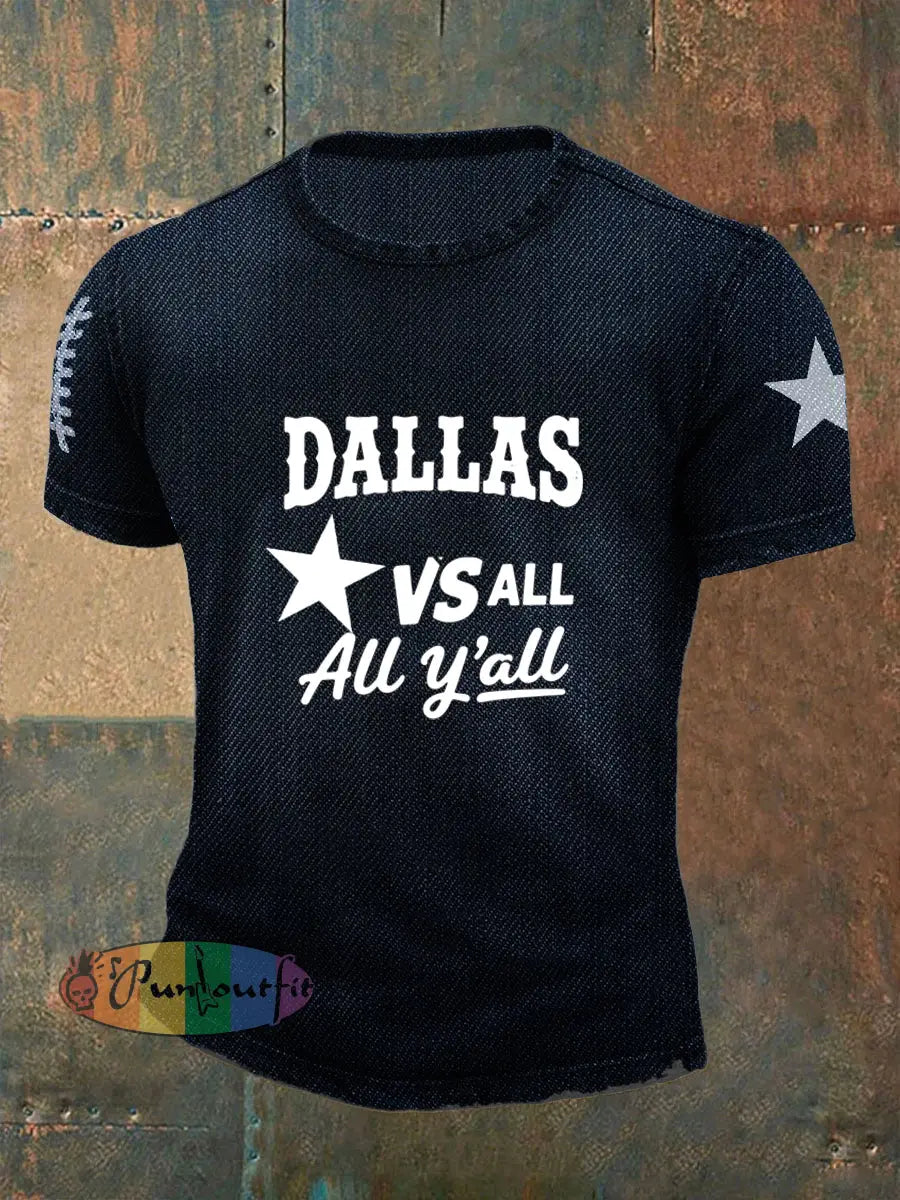 Vintage American Football Print Casual Cotton Short Sleeve T-Shirt Navy Blue / S