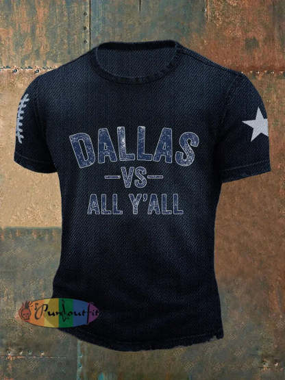 Vintage American Football Print Casual Cotton Short Sleeve T-Shirt Navy Blue / S