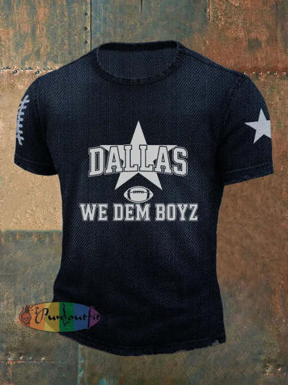 Vintage American Football Print Casual Cotton Short Sleeve T-Shirt Navy Blue / S