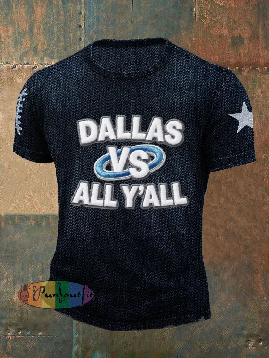 Vintage American Football Print Casual Cotton Short Sleeve T-Shirt Navy Blue / S