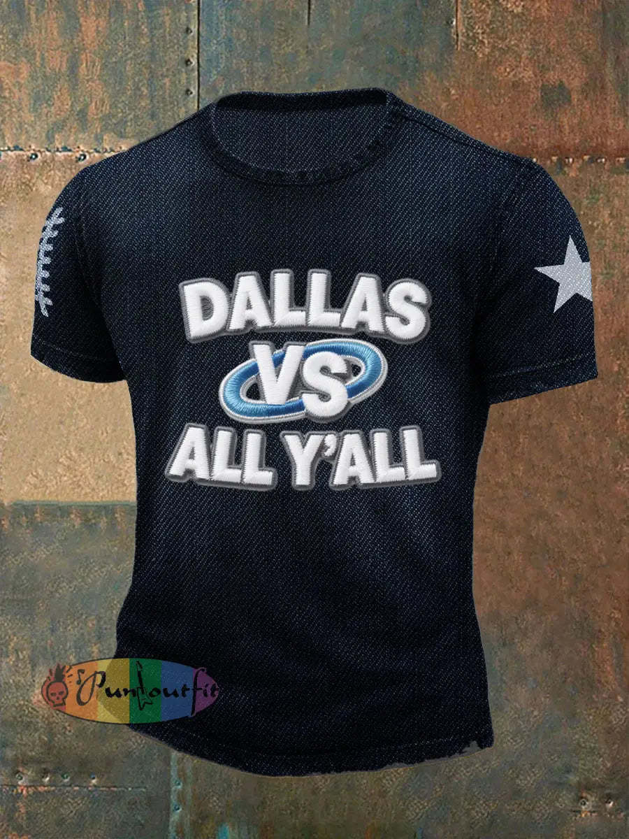 Vintage American Football Print Casual Cotton Short Sleeve T-Shirt Navy Blue / S