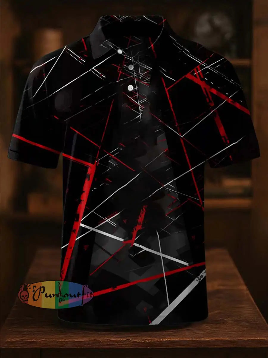 Vintage Festival Guitar Lines Printed Casual Cotton Short Sleeve Polo Shirt Black / S