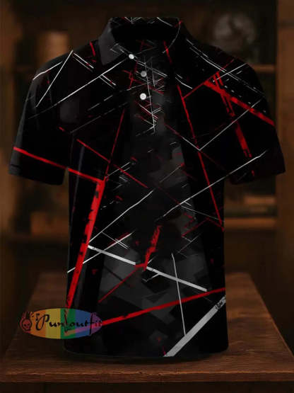 Vintage Festival Guitar Lines Printed Casual Cotton Short Sleeve Polo Shirt Black / S