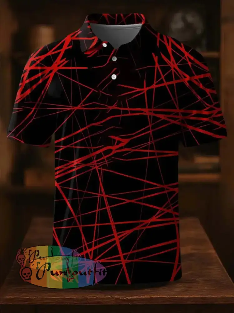 Vintage Festival Guitar Lines Printed Casual Cotton Short Sleeve Polo Shirt Black / S